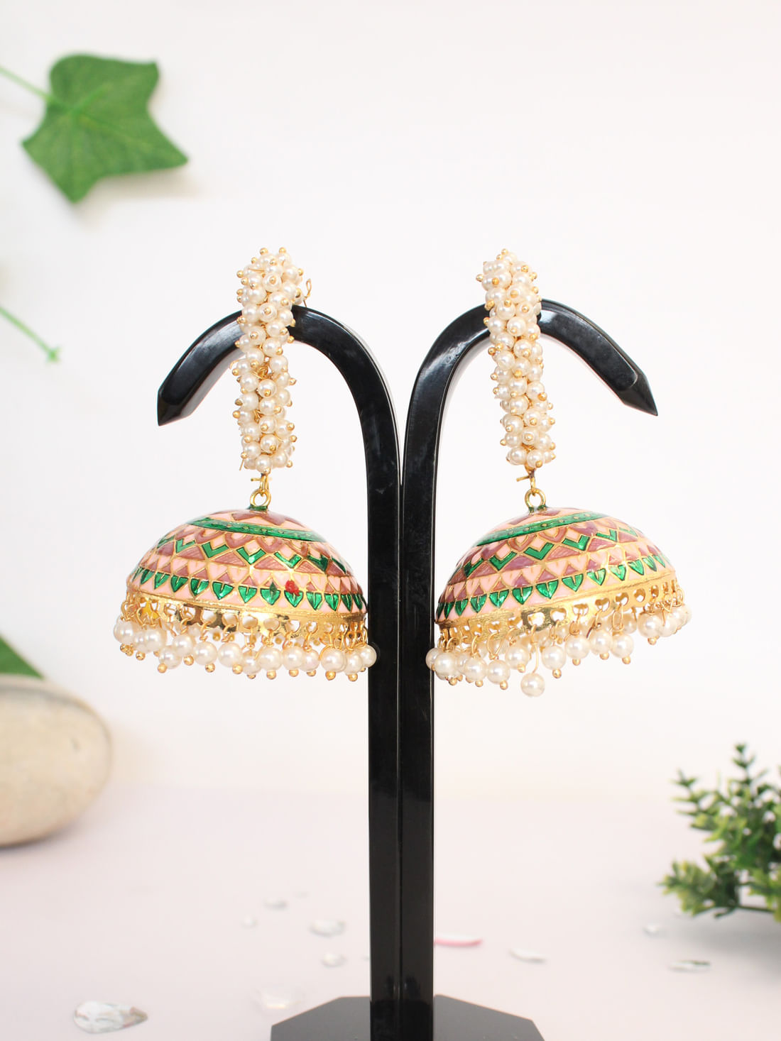 Peach Color Meenakari Earrings