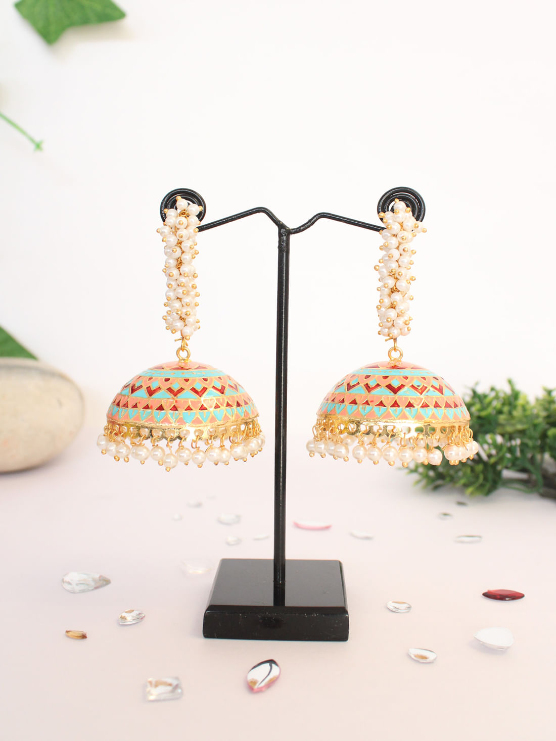 Pink Color Meenakari Earrings