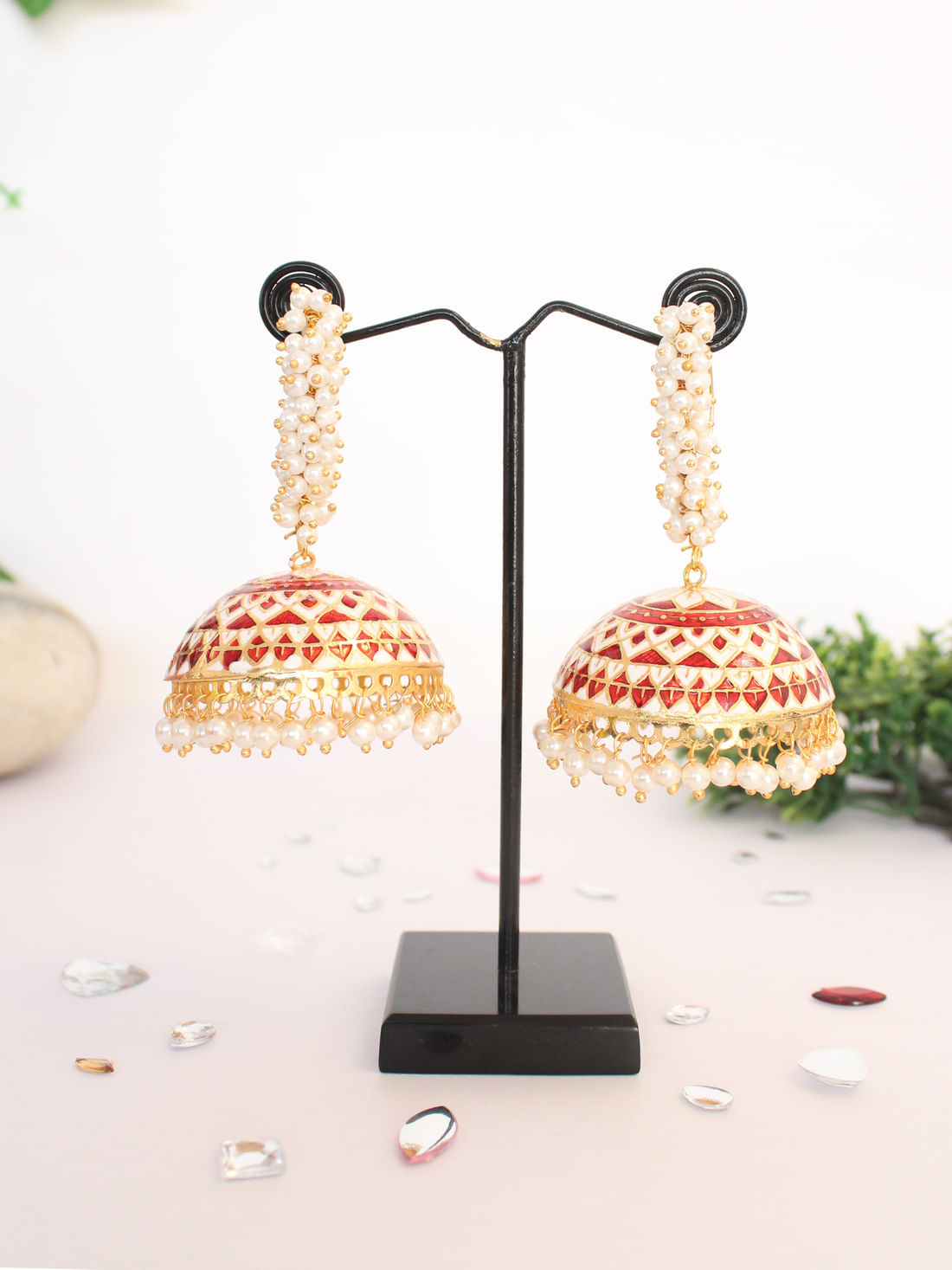 Red Color Meenakari Earrings