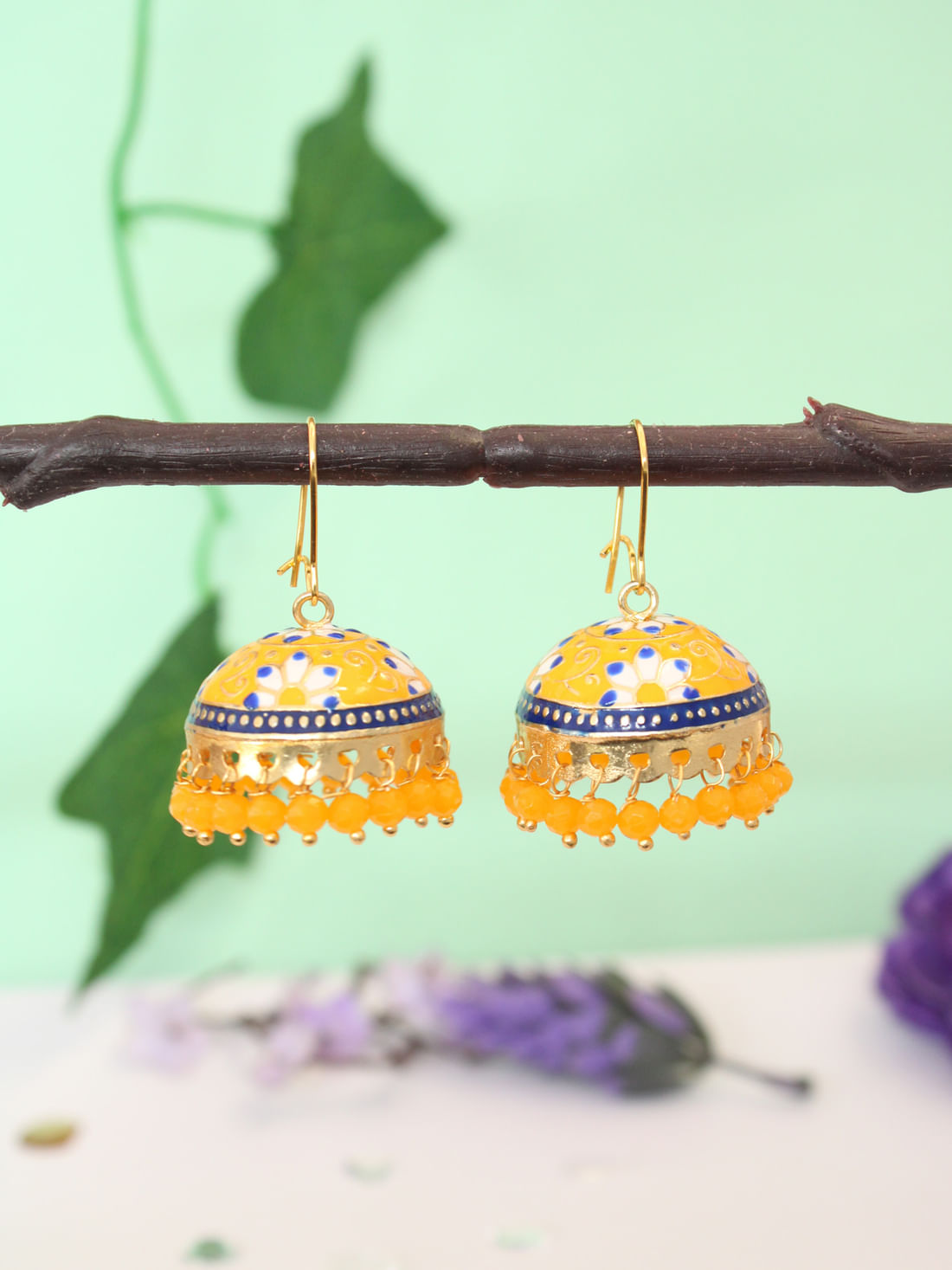 Orange Color Meenakari Earrings