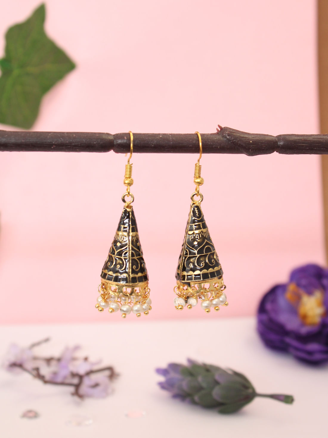 Black Color Meenakari Jhumki Earrings
