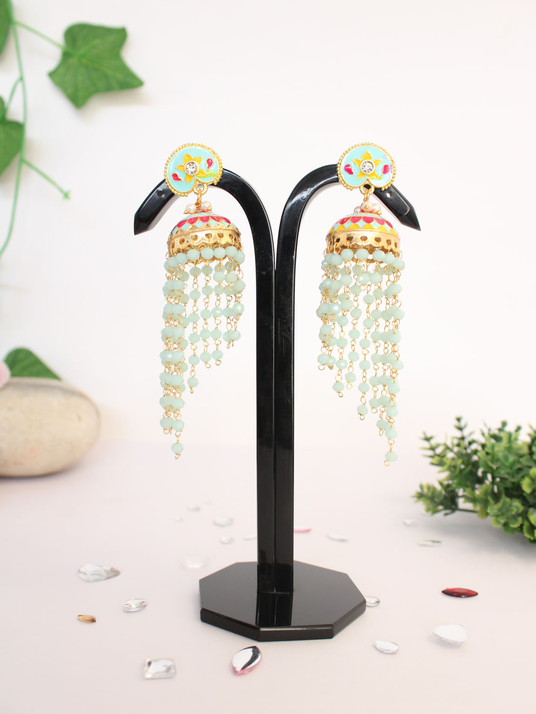 Blue Color Meenakari Jhumka Earrings