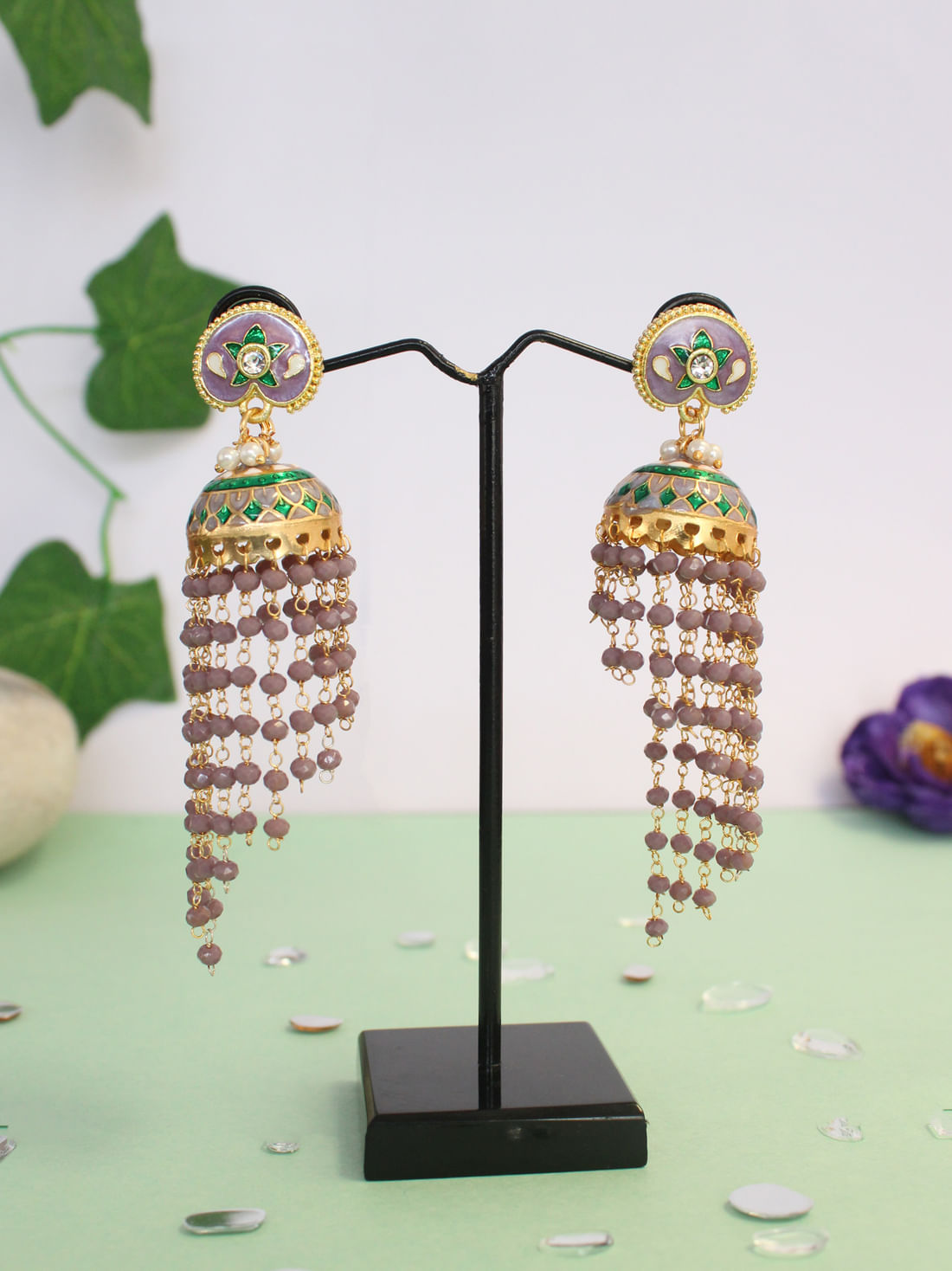 Purple Color Meenakari Earrings