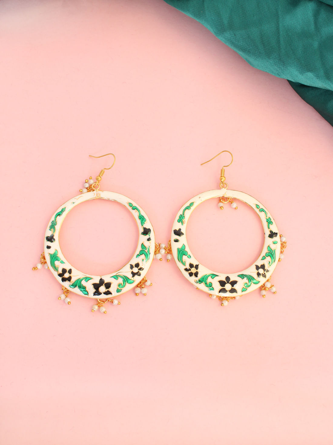 White Color Meenakari Earrings