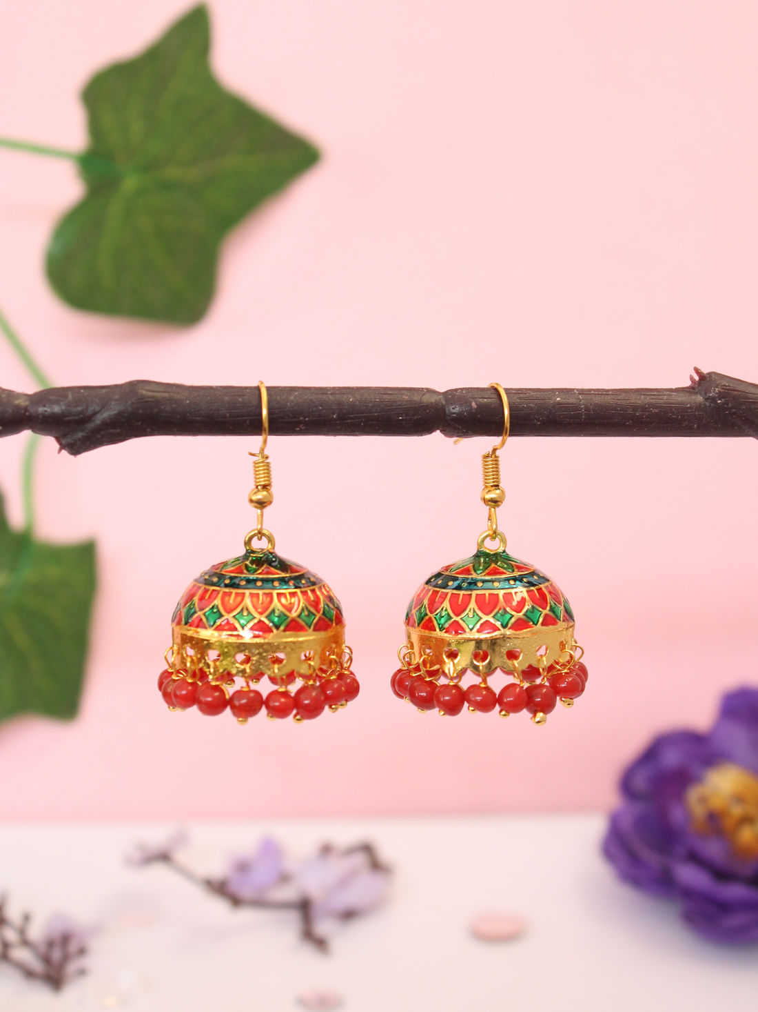Red Color Meenakari Earrings