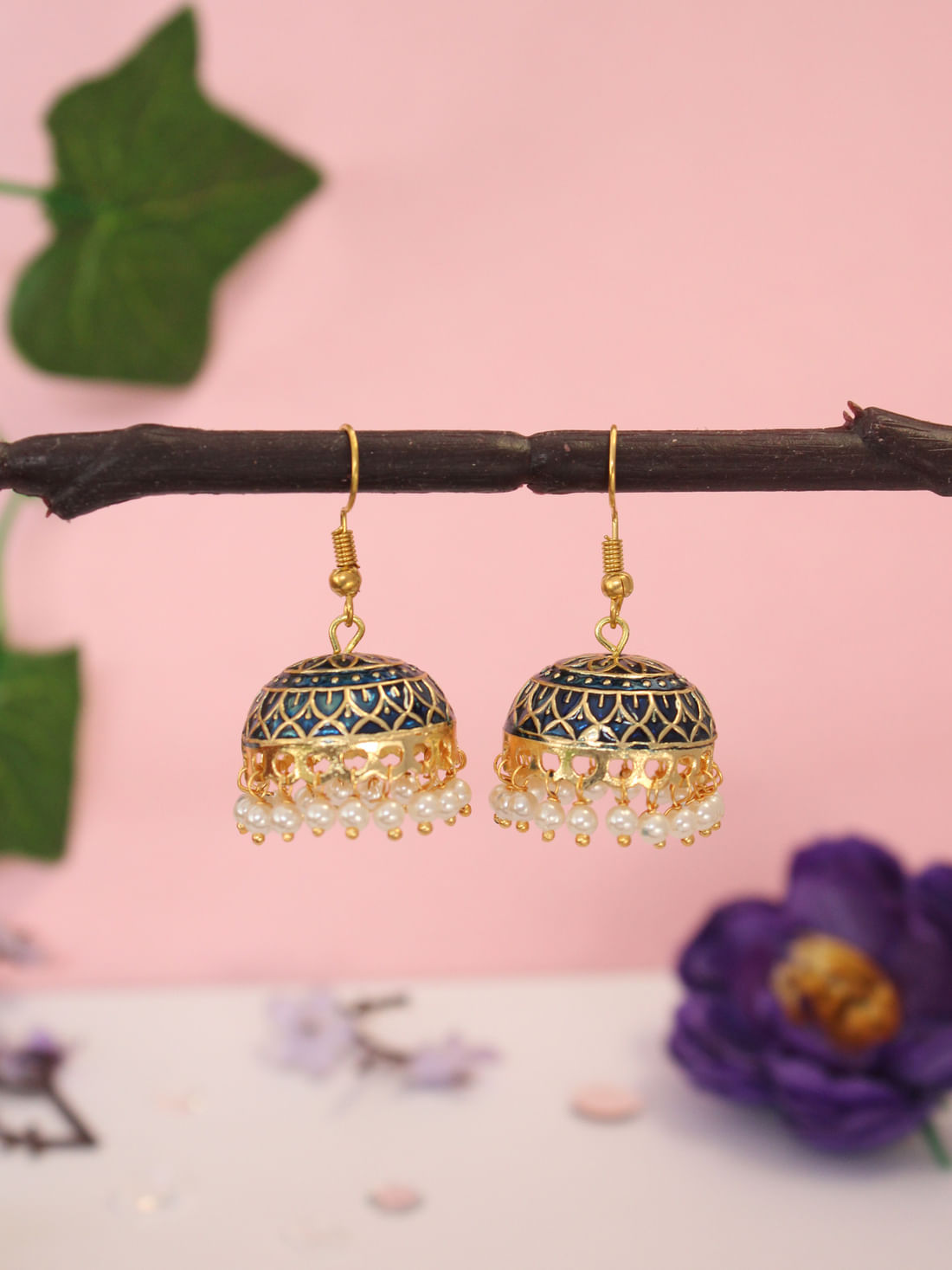 Dark Blue Color Meenakari Earrings