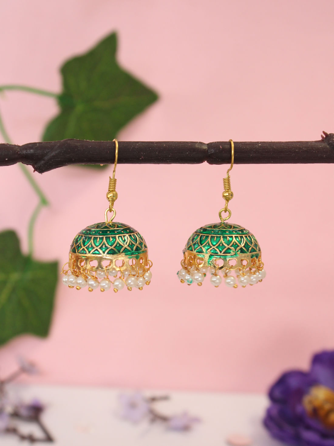 Green Color Meenakari Earrings