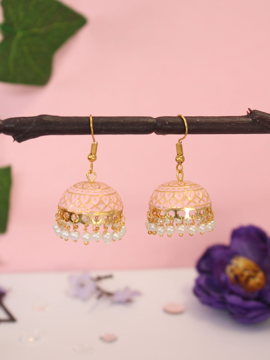 Light Pink Color Meenakari Earrings