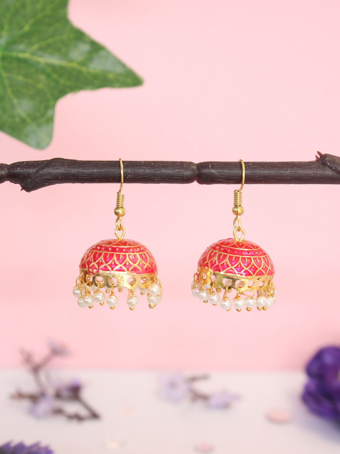 Pink Color Meenakari Earrings