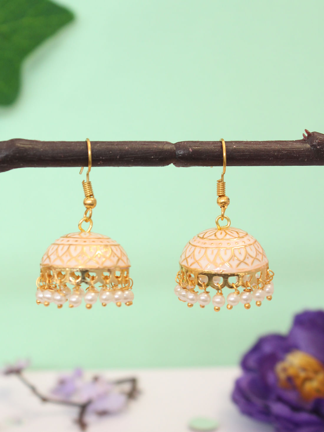 White Color Meenakari Earrings