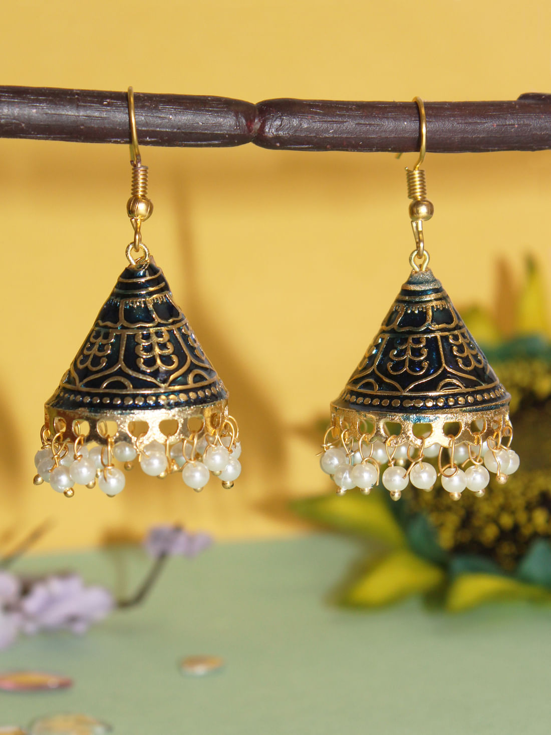 Blue Color Meenakari Jhumka Earrings