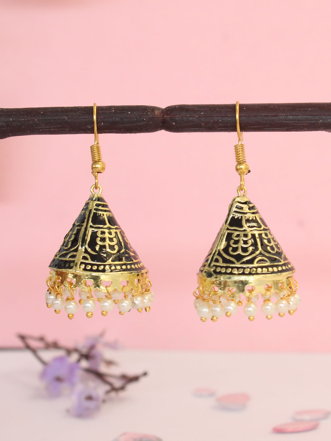 Black Color Meenakari Jhumka Earrings