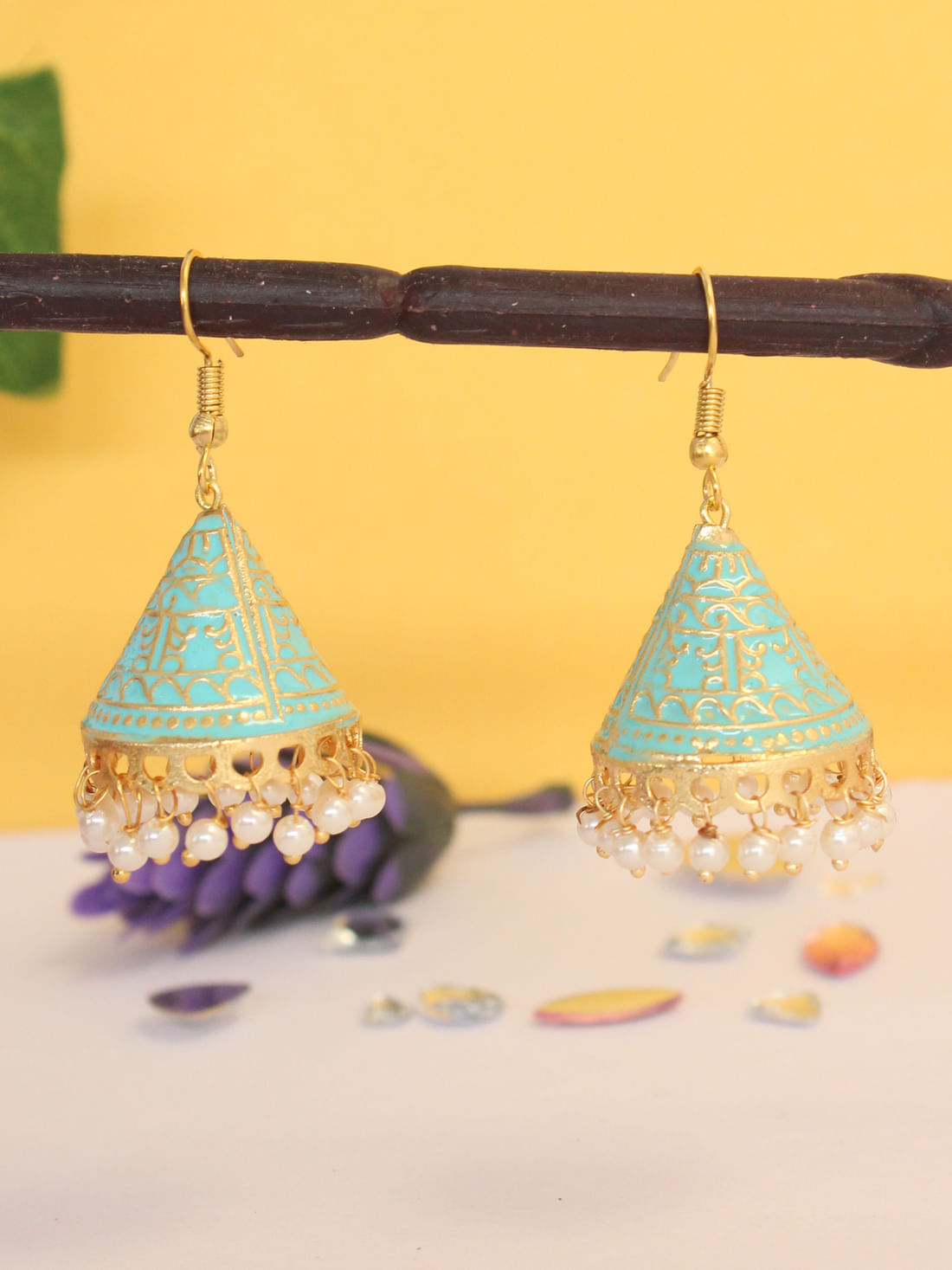 Light Blue Color Meenakari Jhumka  Earings