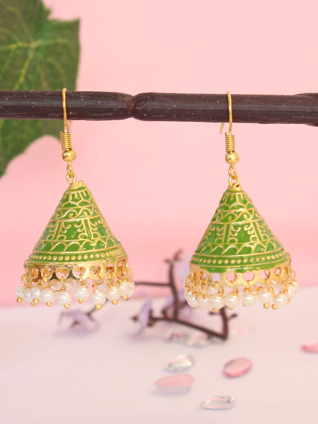 Light Green Color Meenakari Jhumka Earrings