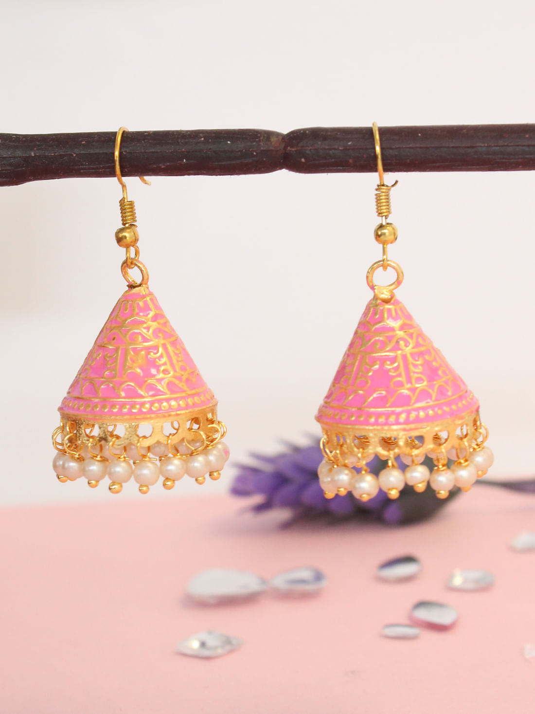 Light Pink Color Meenakari Earrings
