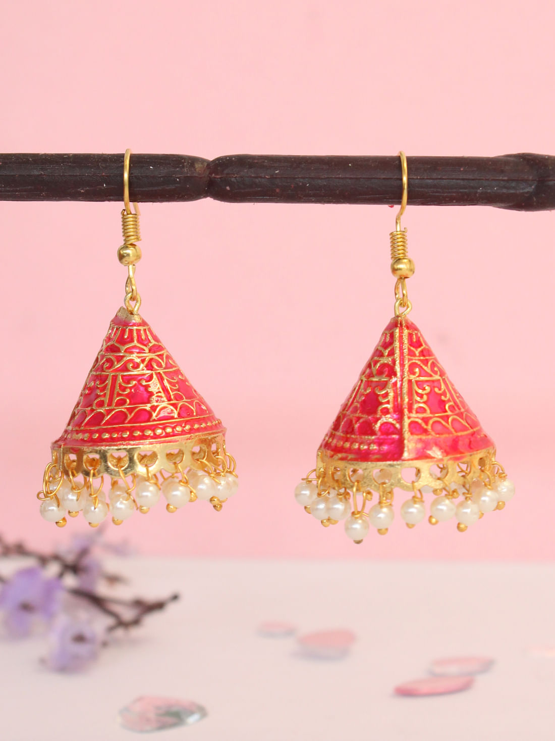 Pink Color Meenakari Earrings