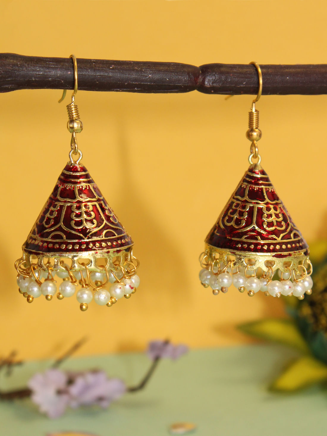 Red Color Meenakari Jhumka Earrings