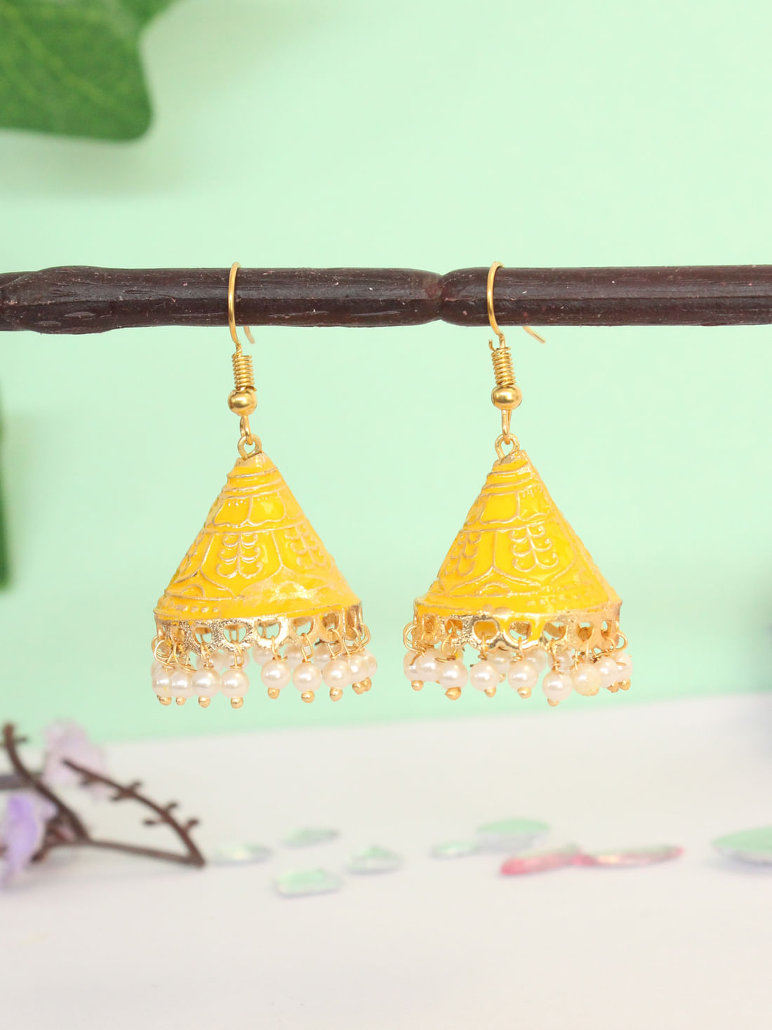 Yellow Color Meenakari Earrings