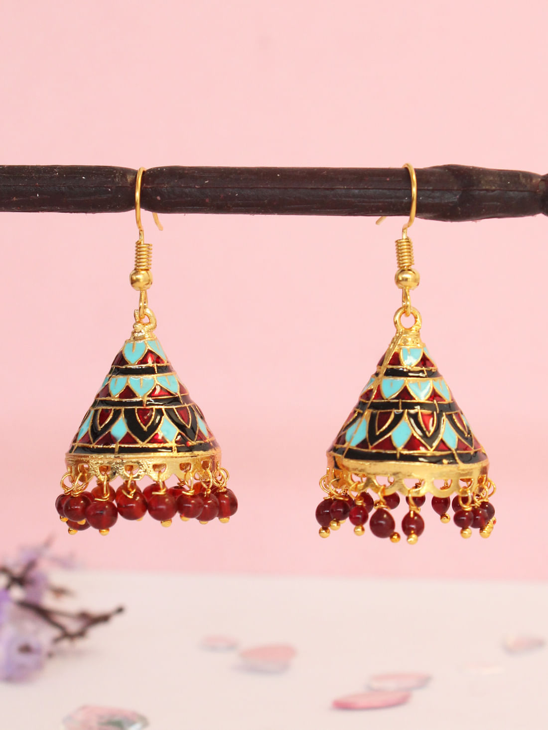 Red Blue Color Meenakari Earrings