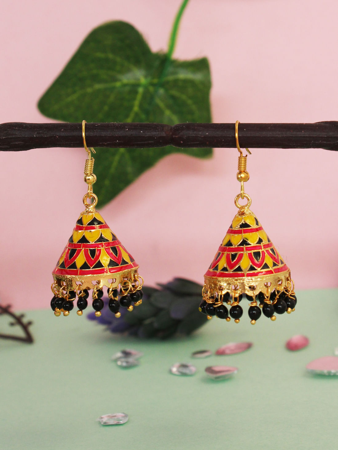 Yellow Color Meenakari Earrings