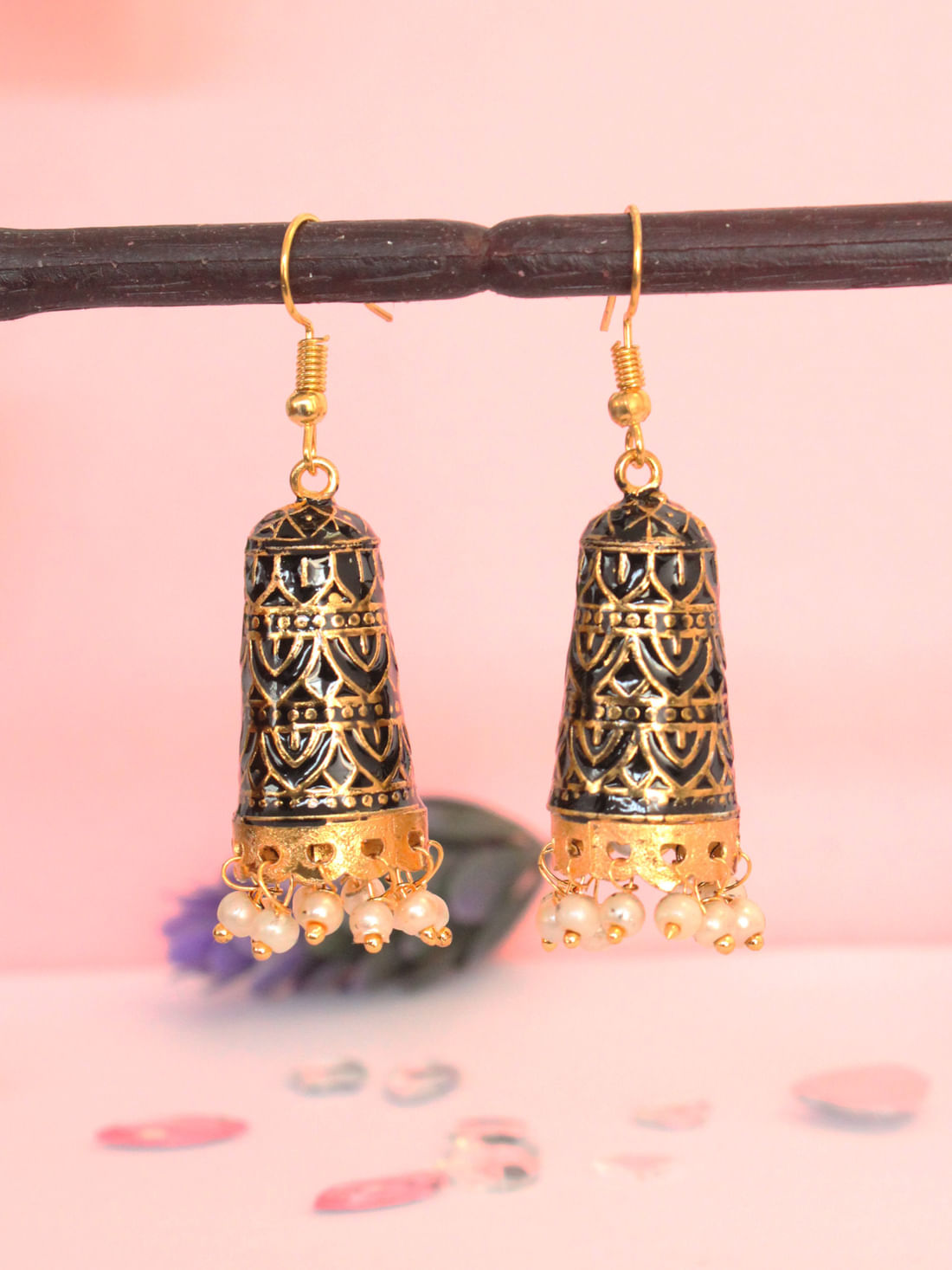 Black Color Meenakari Jhumki Earrings