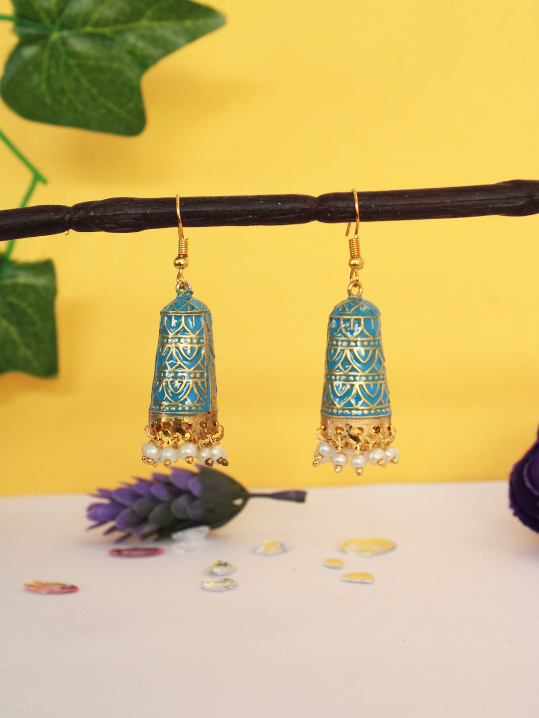 Light Blue Color Meenakari Jhumki Earrings