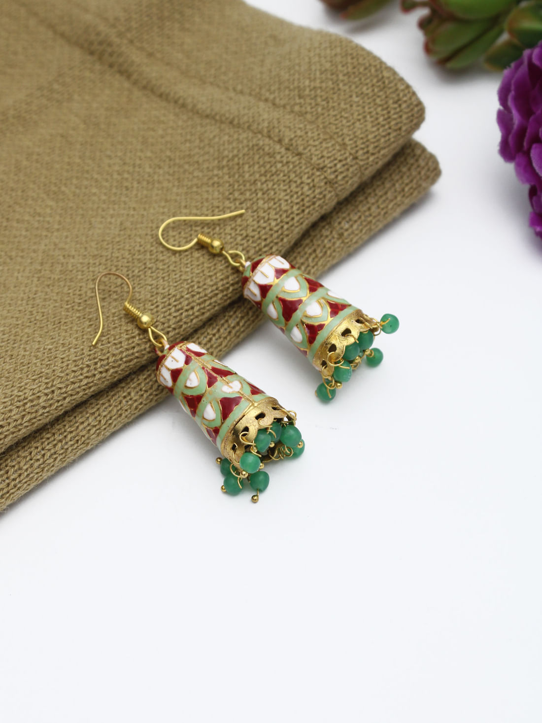 Light Green Color Meenakari Earrings