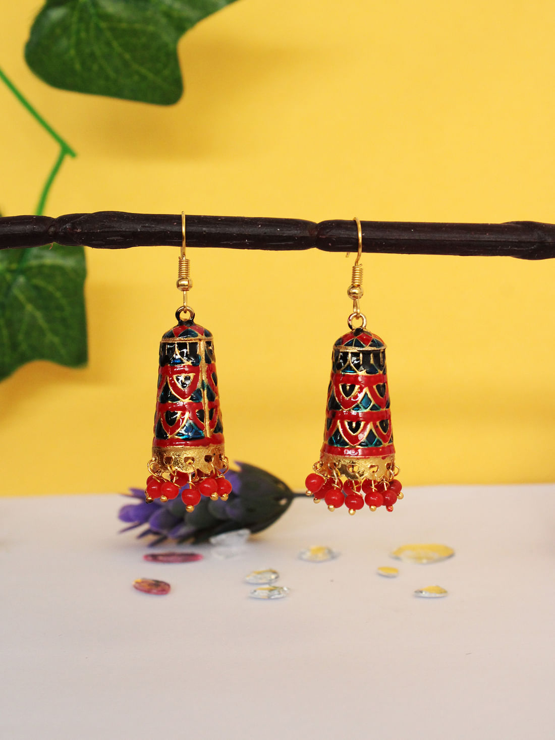 Red Blue  Color Meenakari Jhumki Earrings