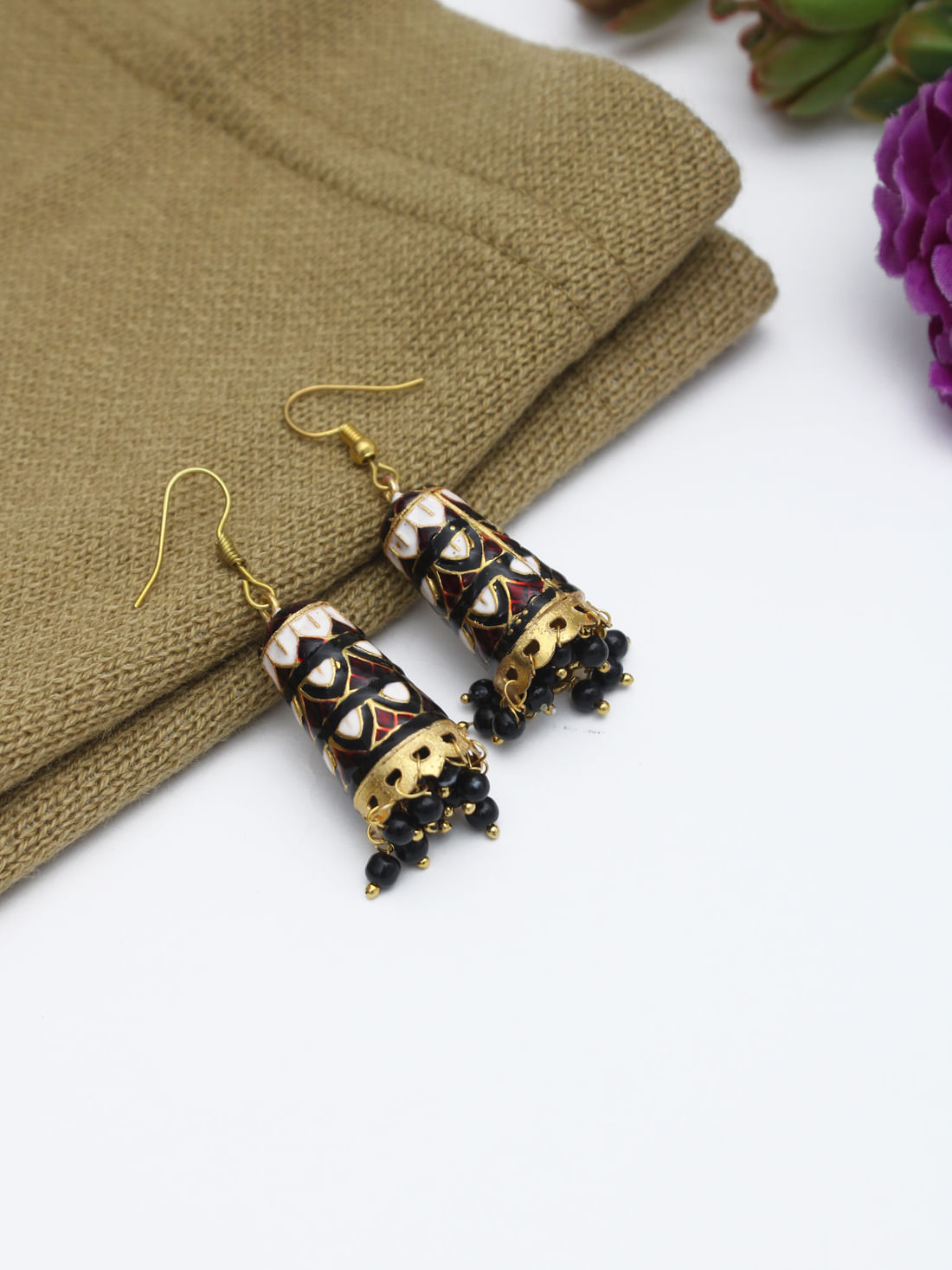 White Color Meenakari Earrings