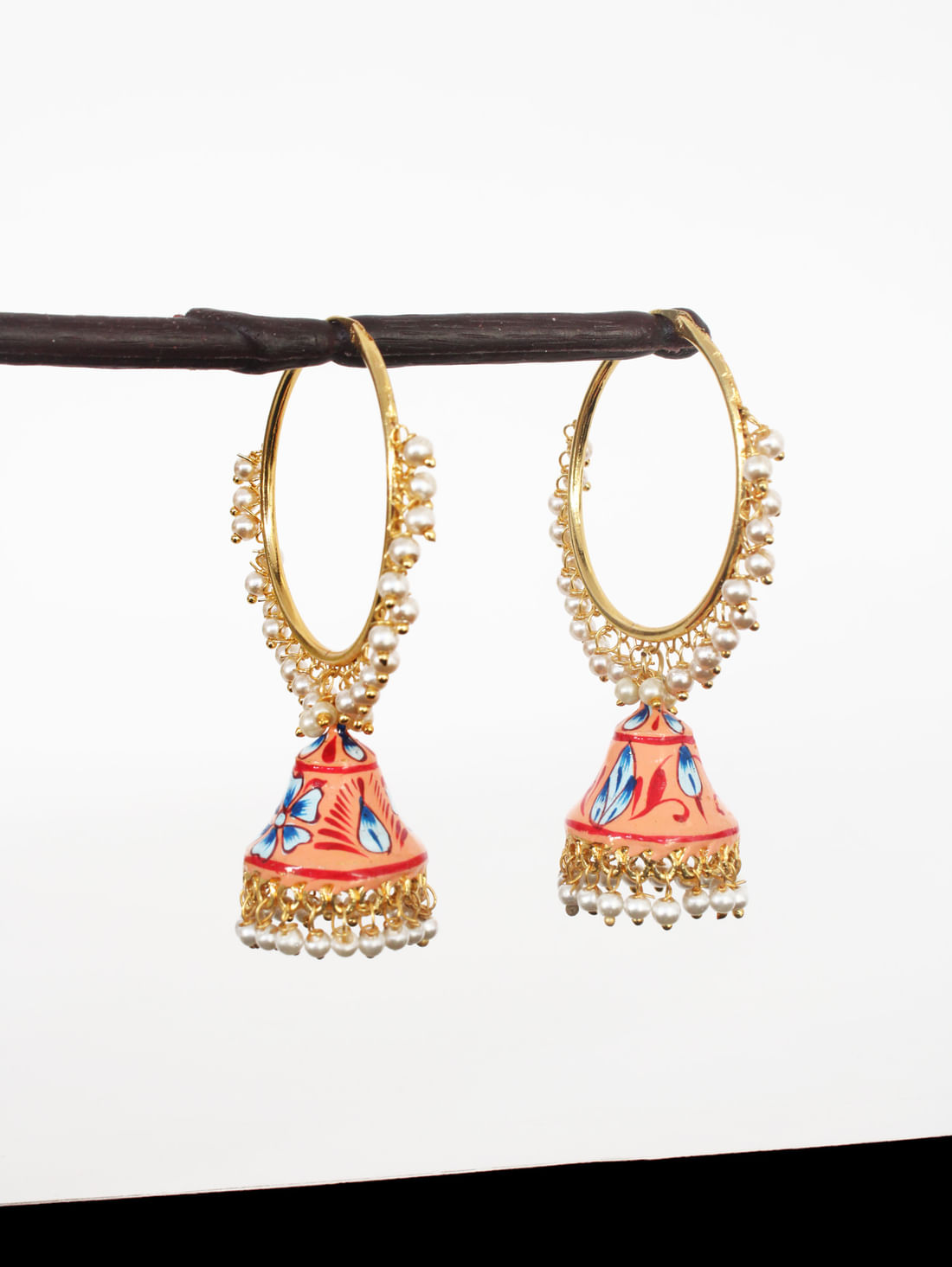 Peach Color Meenakari Jhumka