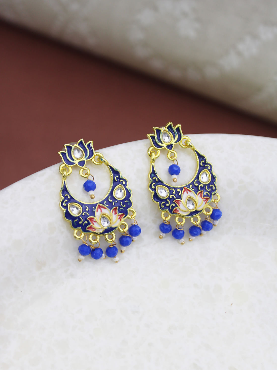 Blue Color Meenakari Earrings