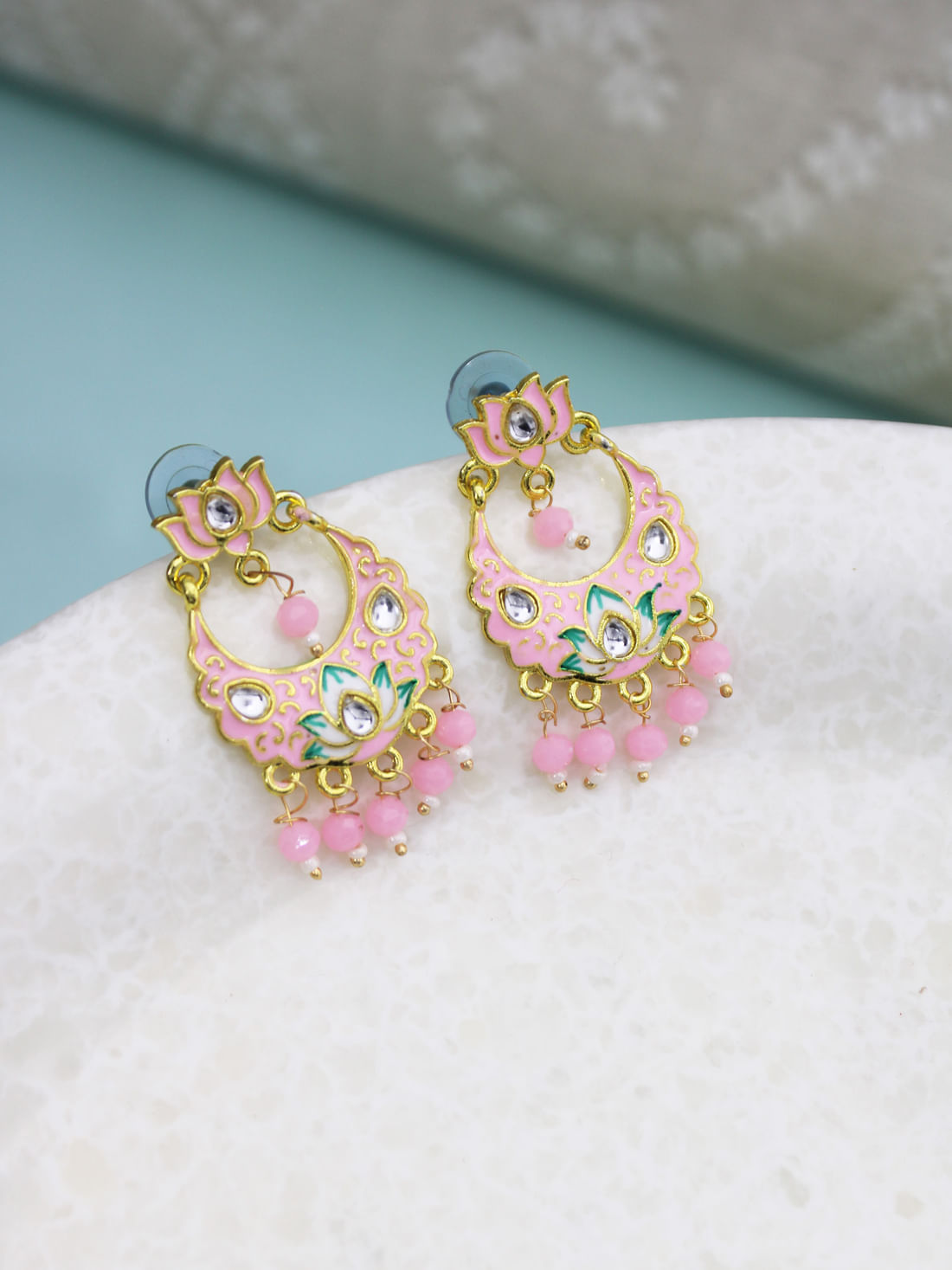 Peach Color Meenakari Earrings