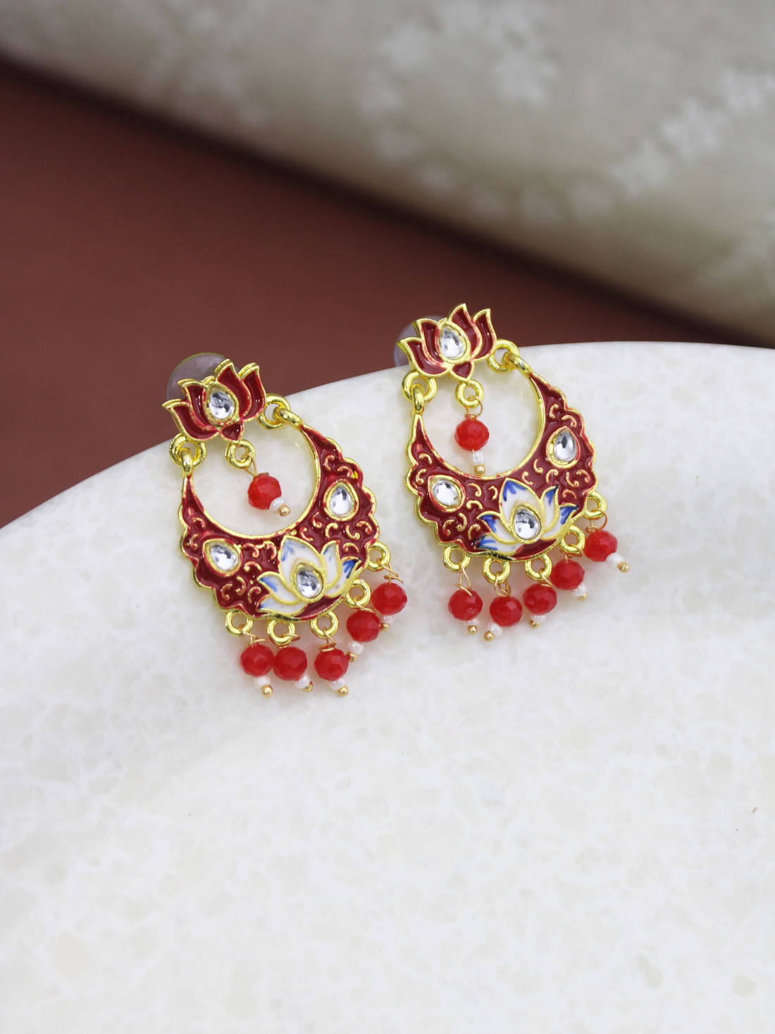 Red Color Meenakari Earrings