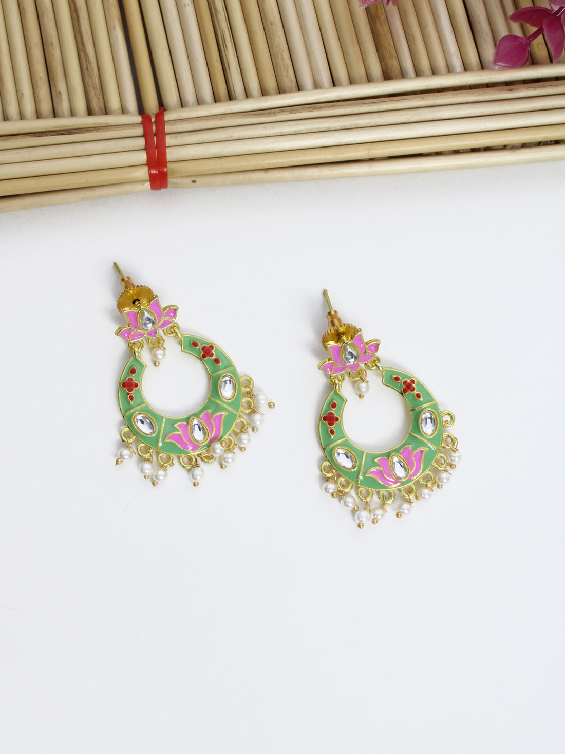 Green Color Meenakari Earrings