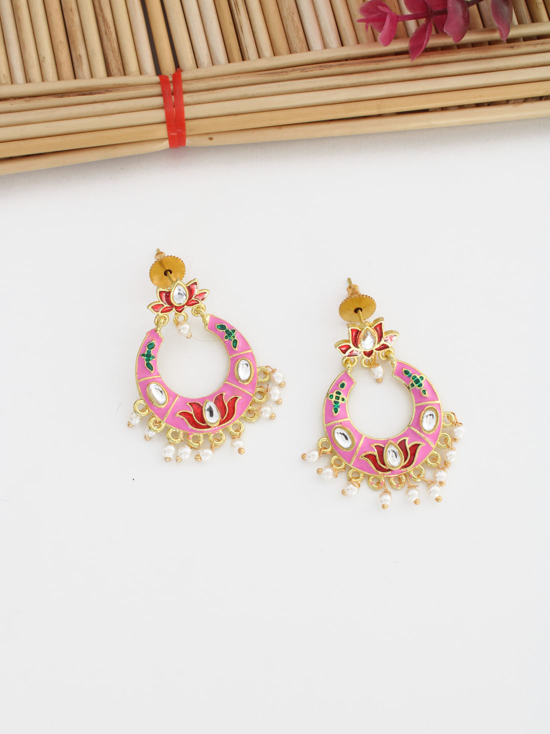 Light Pink Color Meenakari Earrings