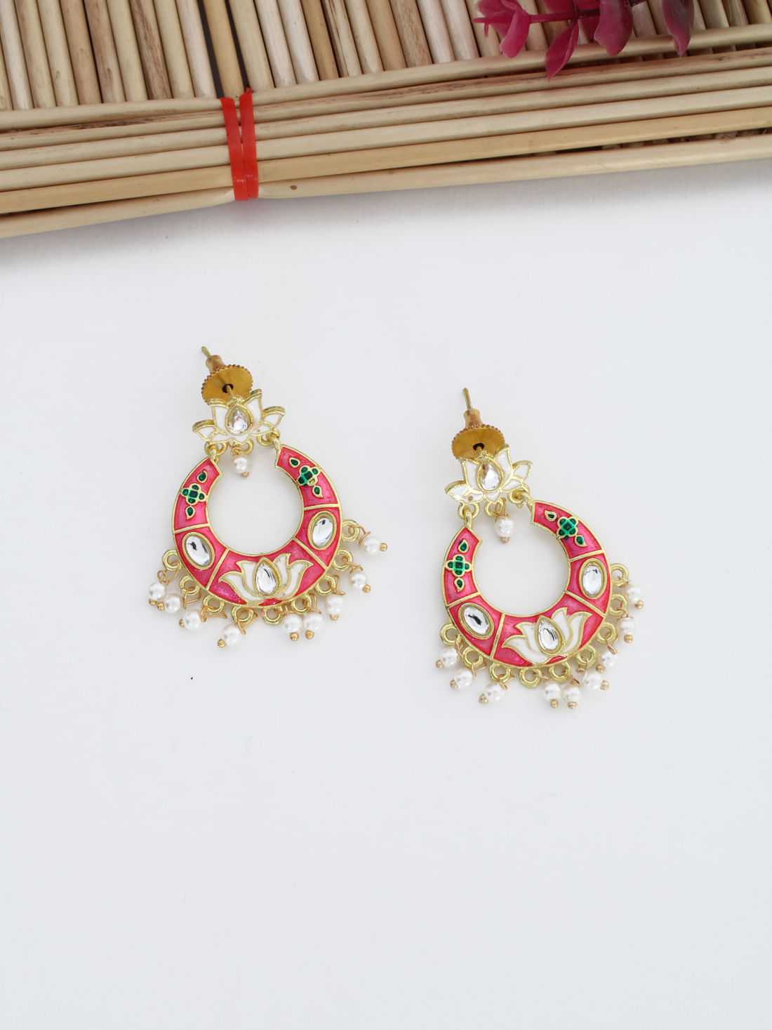 Pink  Color Meenakari Earrings