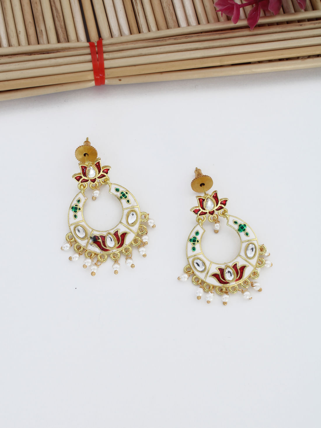 White Color Meenakari Earrings