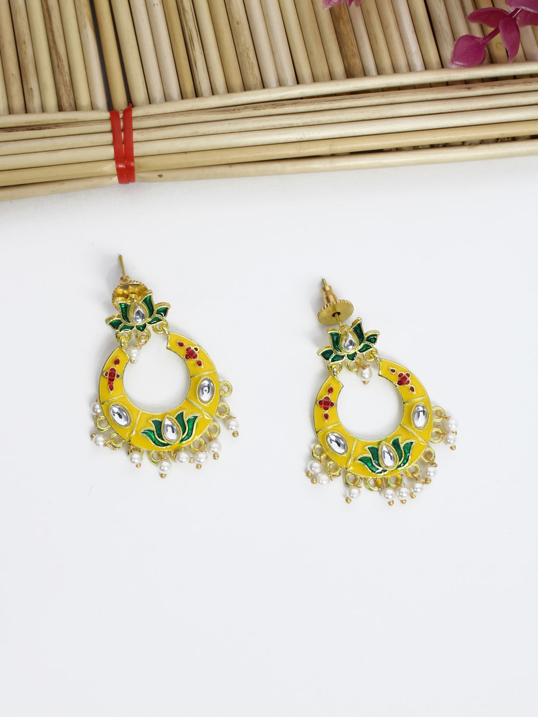 Yellow Color Meenakari Earrings