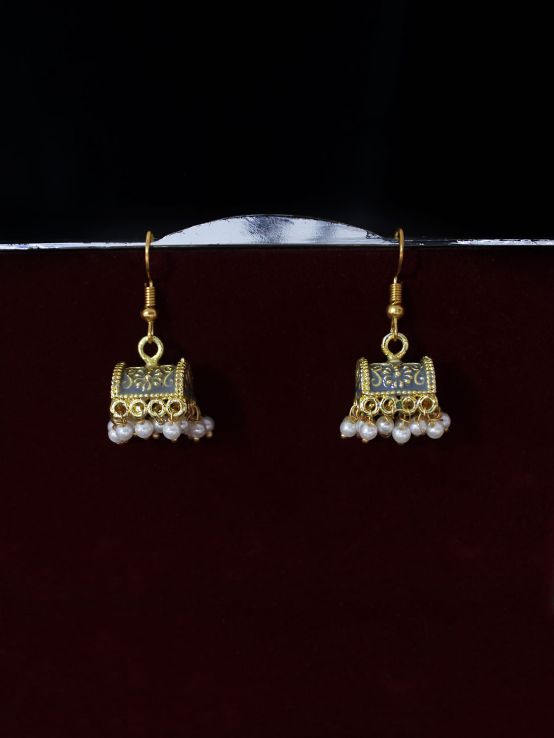 Grey Color Meenakari Earrings