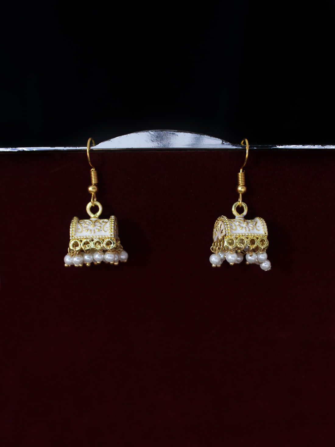 White Color Meenakari Earrings