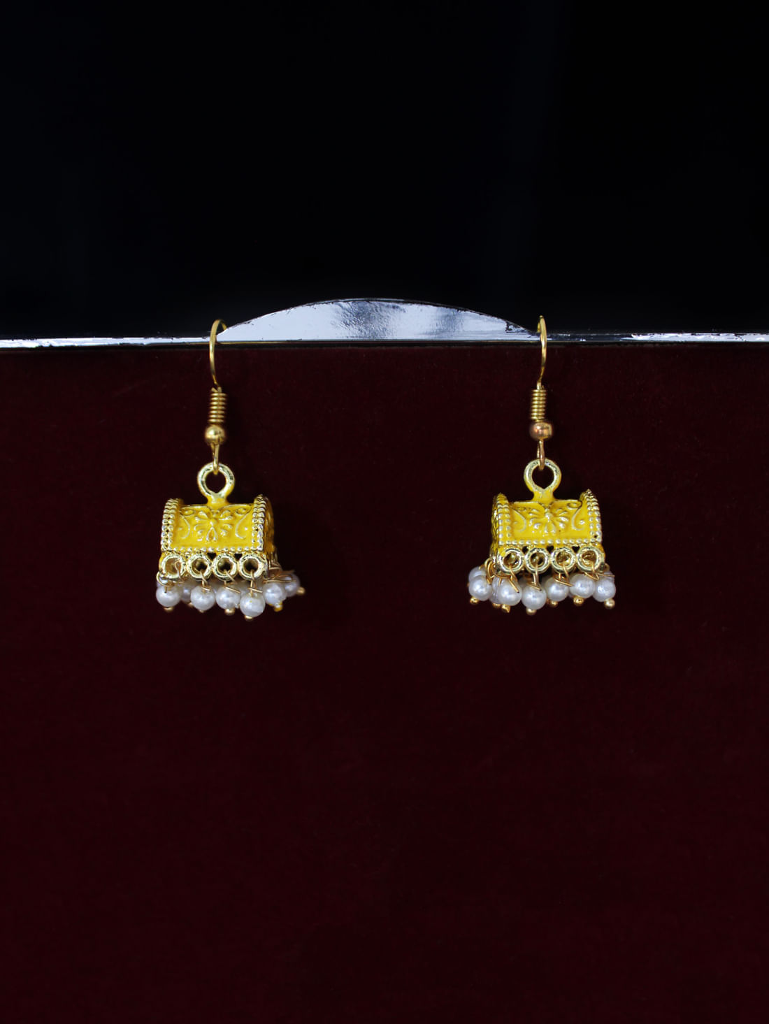 Yellow Color Meenakari Earrings