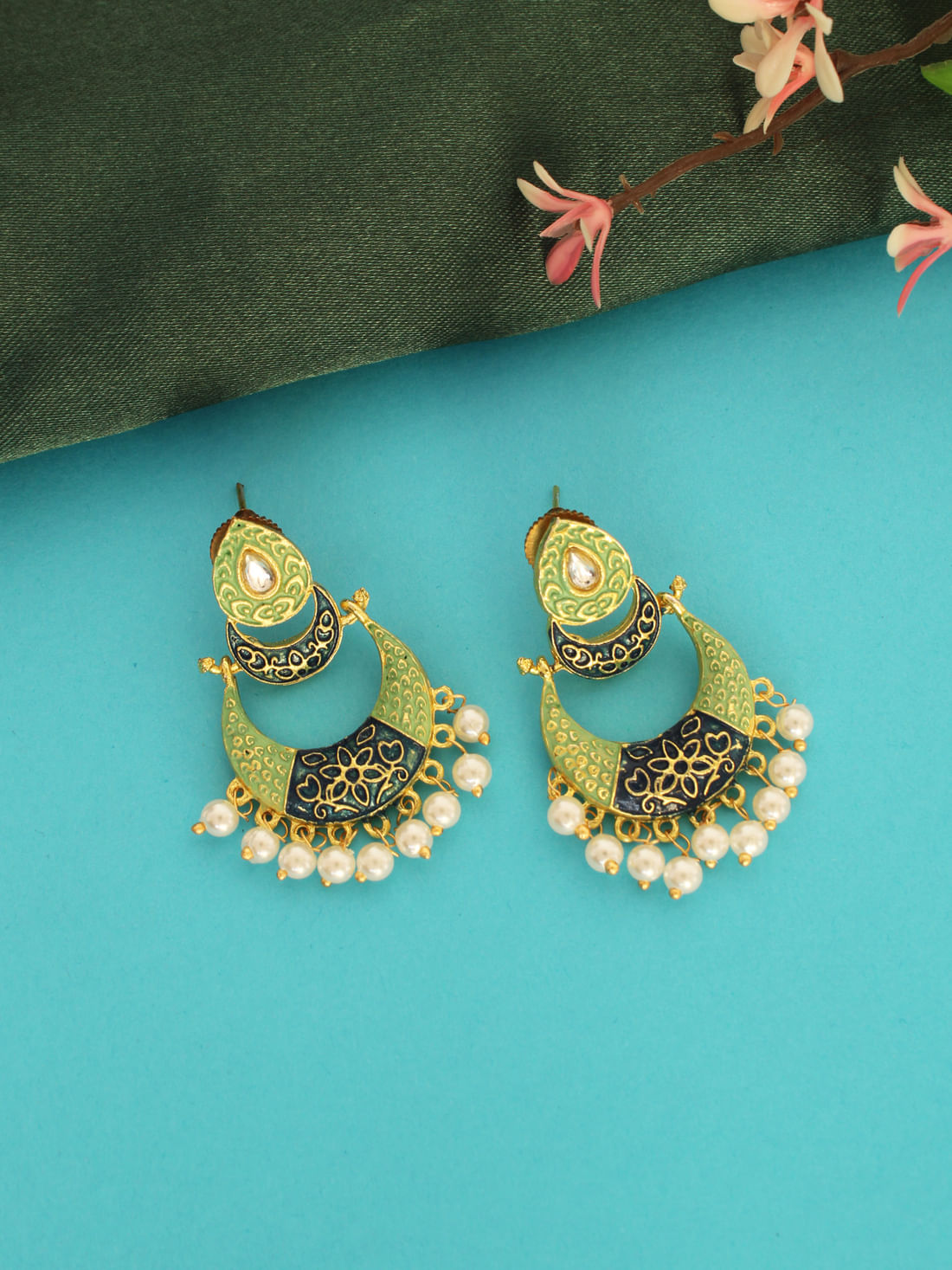 Green Color Meenakari Earrings