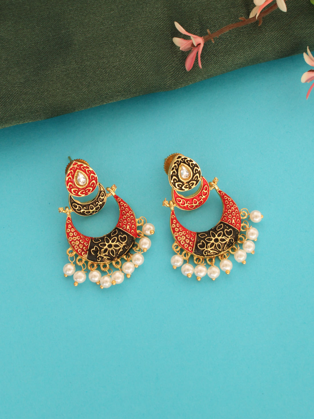Red Color Meenakari Earrings