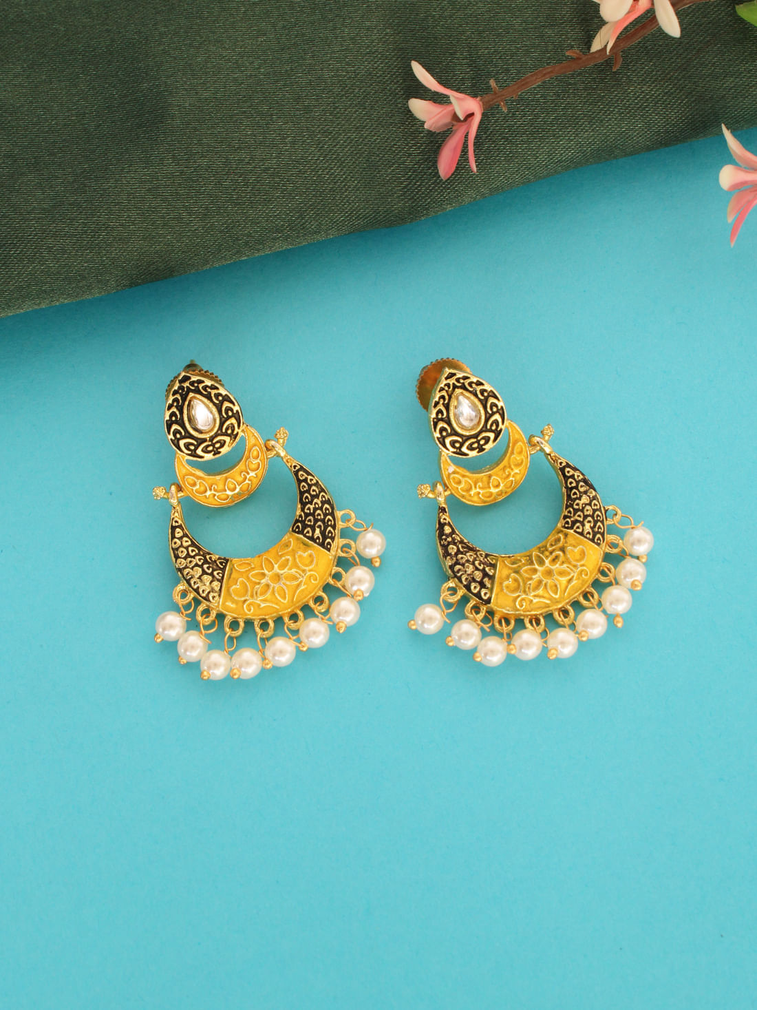 Yellow Color Meenakari Earrings