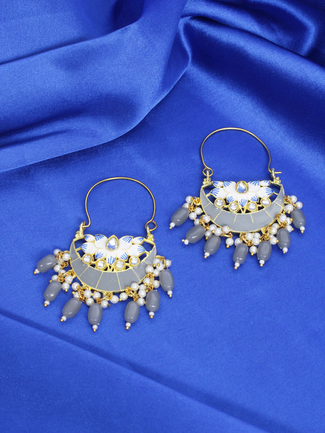 Grey Color Meenakari Earrings
