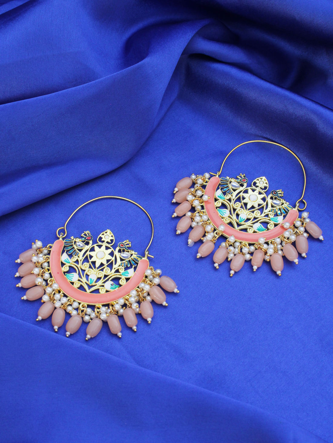 Peach Color Meenakari Earrings
