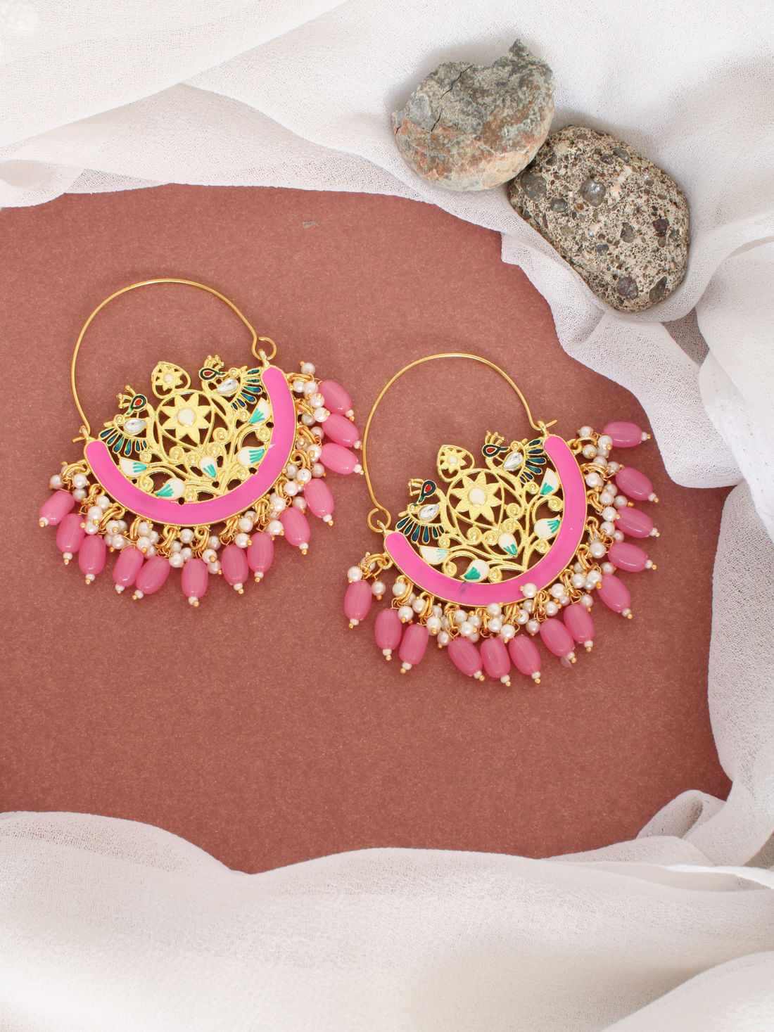 Pink Color Meenakari Earrings
