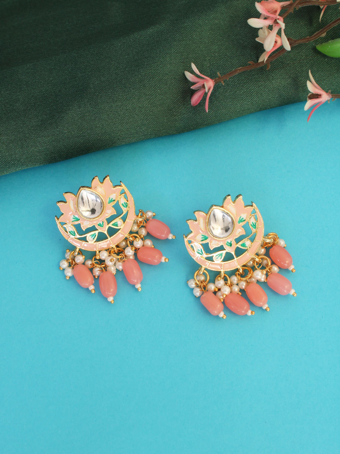 Peach Color Meenakari Earrings