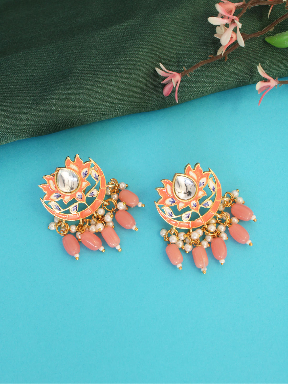 Pink Color Meenakari Earrings