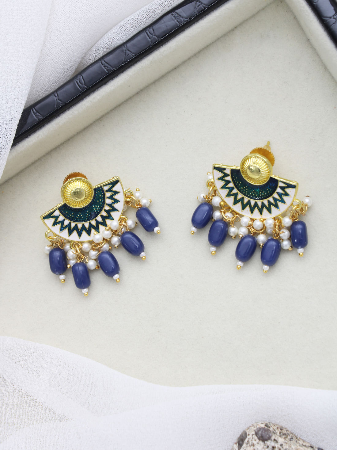 Dark Blue Color Meenakari Earrings